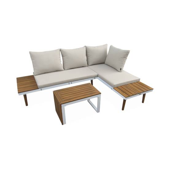 sweeek - Salon de jardin beige et blanc modulable en aluminium et bois d'acacia. 4 places. Sao Paulo.140 x 68 x 65cm | sweeek - Image 6