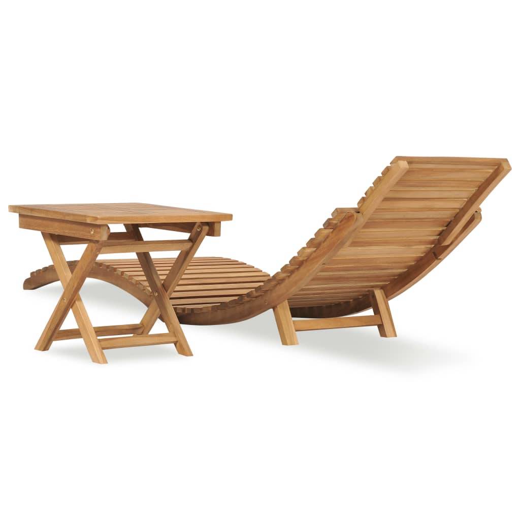 Helloshop26 - Transat chaise longue bain de soleil lit de jardin terrasse meuble d'extérieur pliable avec table bois de teck solide - Image 4