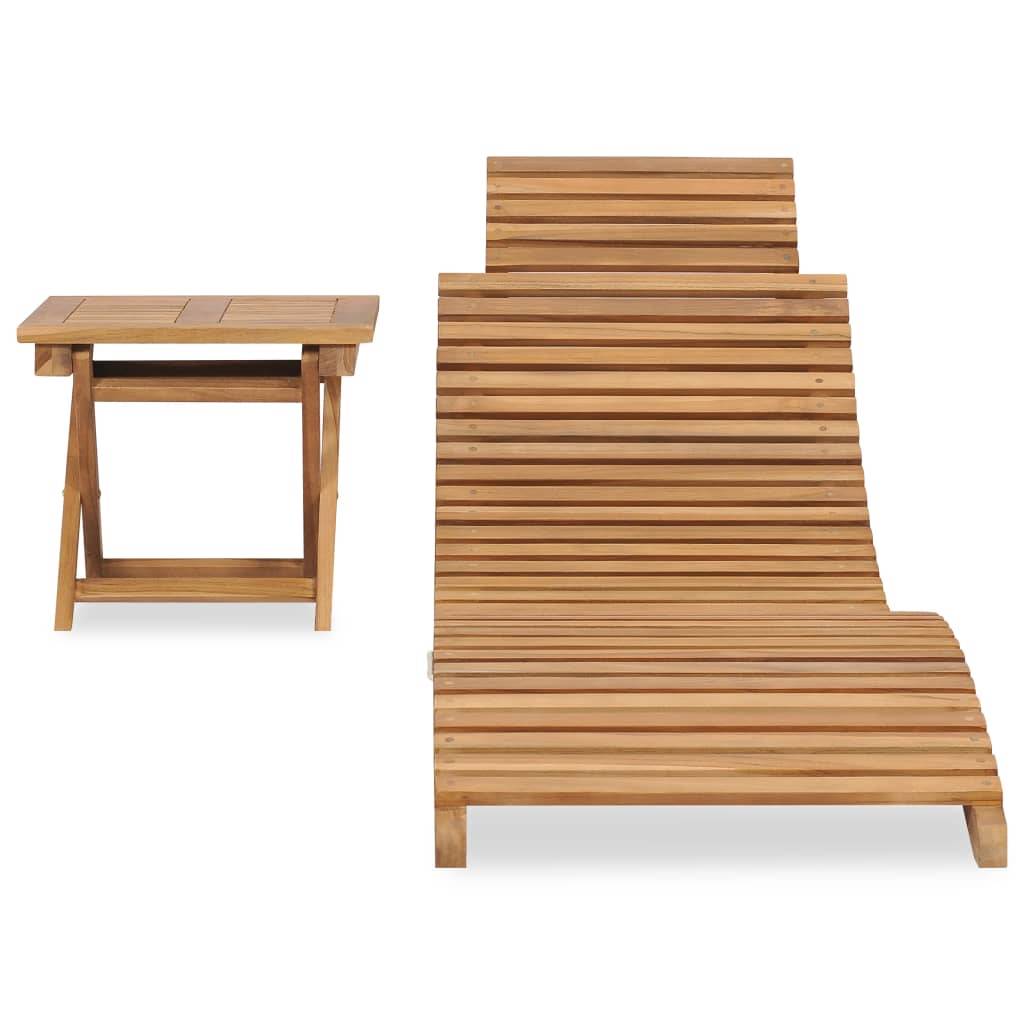 Helloshop26 - Transat chaise longue bain de soleil lit de jardin terrasse meuble d'extérieur pliable avec table bois de teck solide - Image 2