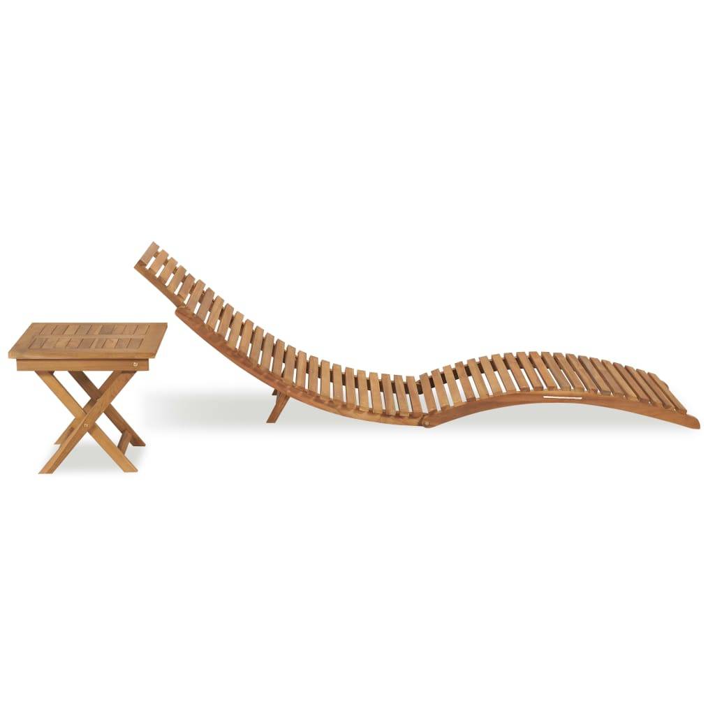 Helloshop26 - Transat chaise longue bain de soleil lit de jardin terrasse meuble d'extérieur pliable avec table bois de teck solide - Image 3