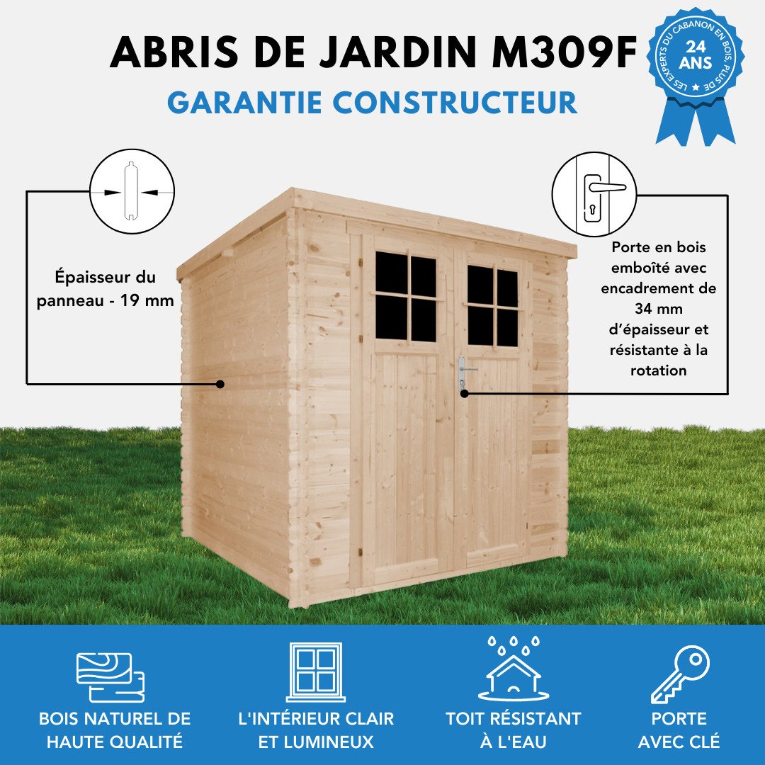 Timbela - Abri de jardin en bois l204xL204xH200 cm / 3.53 m² avec sol traité et porte verrouillable de haute qualité - 19 mm d’épaisseur - Timbela M309F+M309G - Image 8