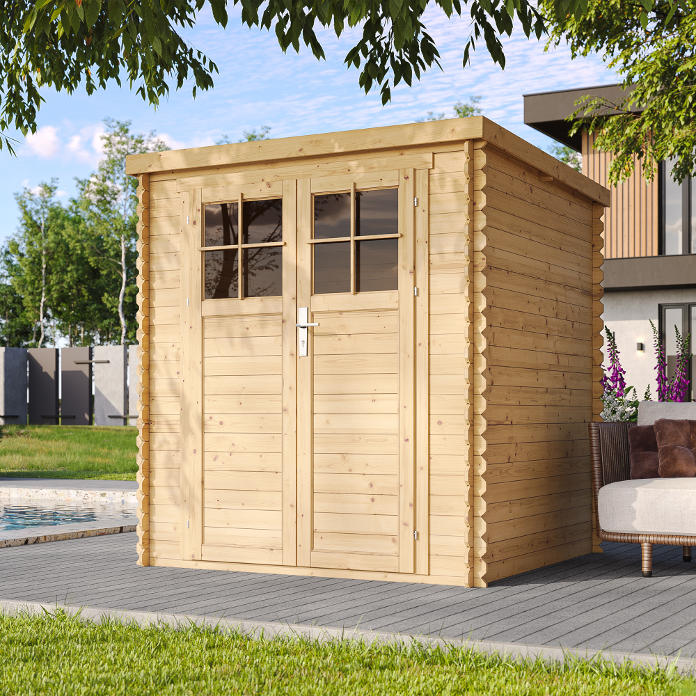 Timbela - Abri de jardin en bois l204xL204xH200 cm / 3.53 m² avec sol traité et porte verrouillable de haute qualité - 19 mm d’épaisseur - Timbela M309F+M309G - Image 1