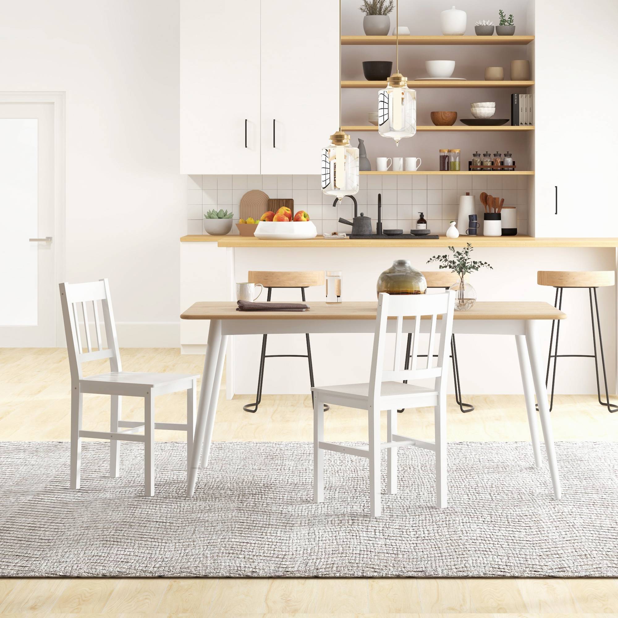 Lot de 2 chaises de salle à manger en bois massif chaise de cuisine dossier lattes esprit campagne blanc - Image 3