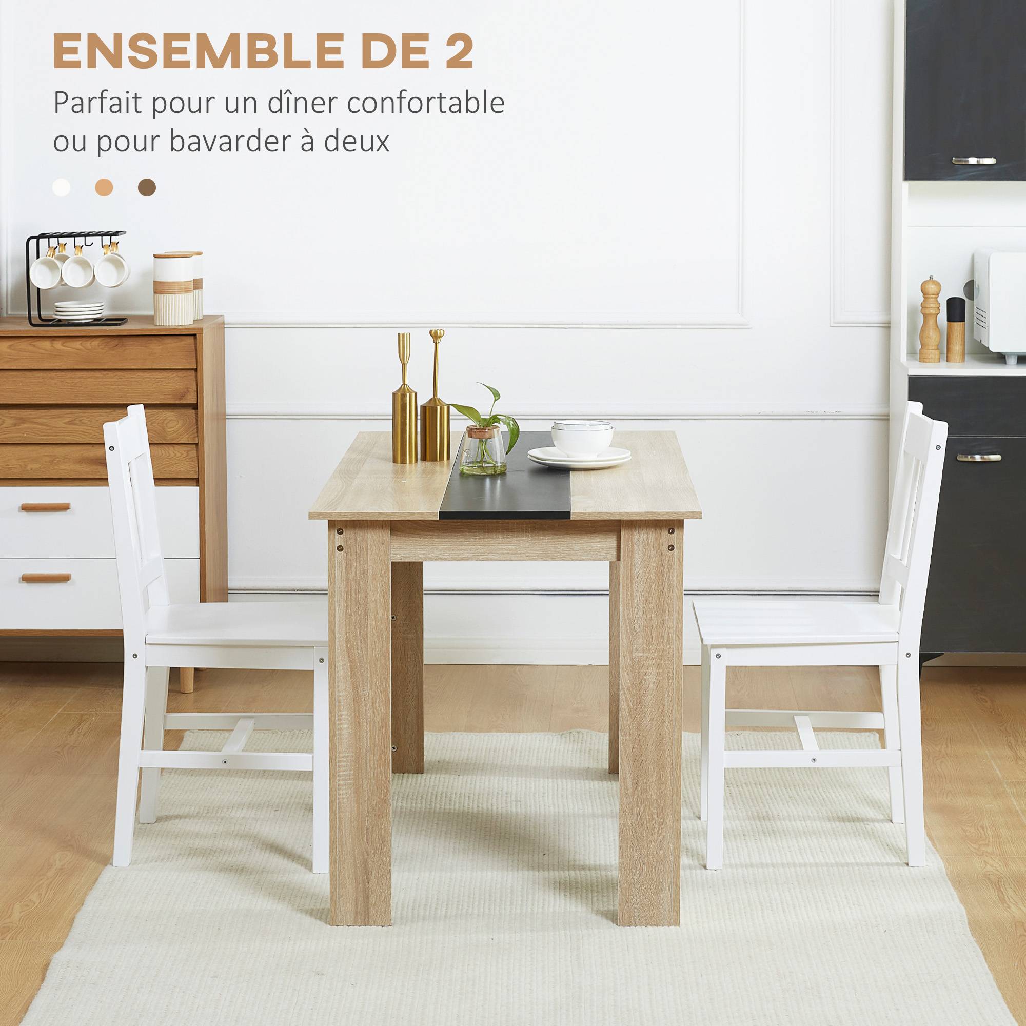 Lot de 2 chaises de salle à manger en bois massif chaise de cuisine dossier lattes esprit campagne blanc - Image 6