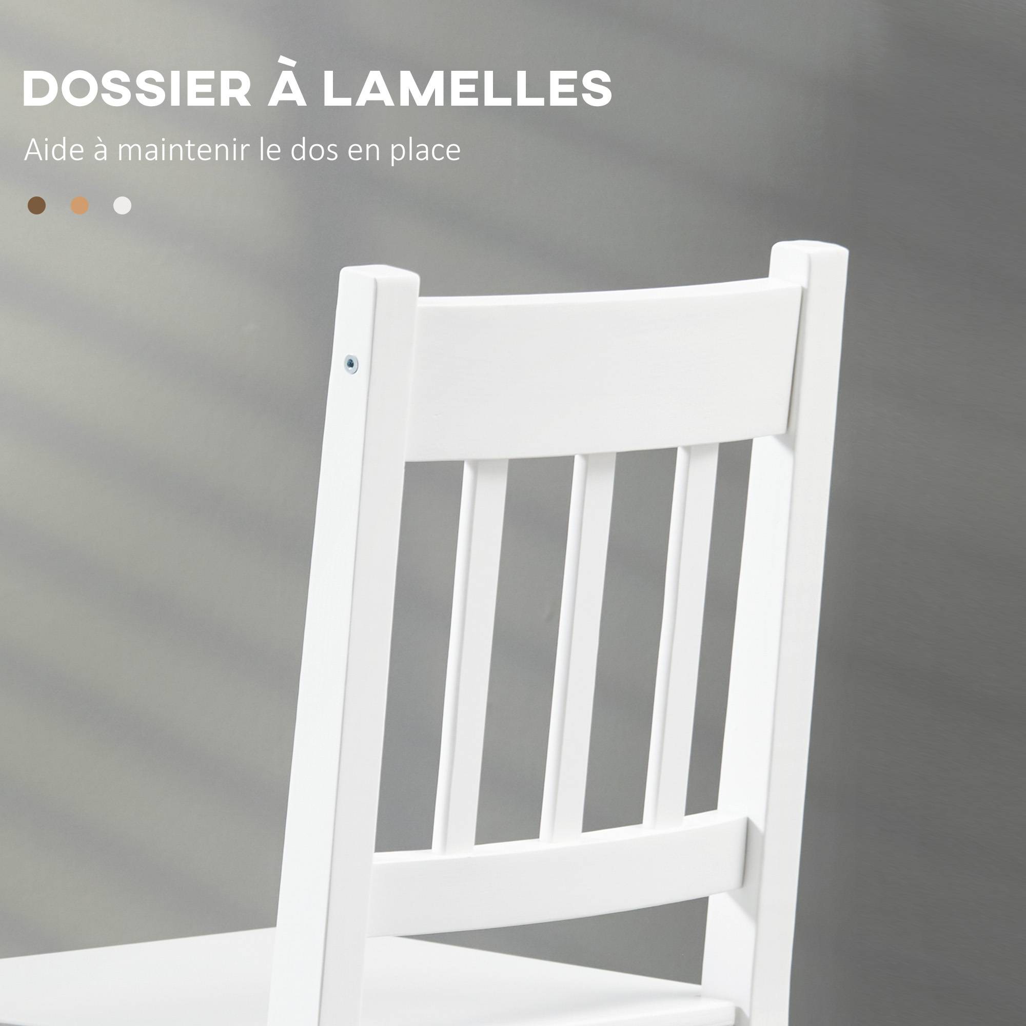 Lot de 2 chaises de salle à manger en bois massif chaise de cuisine dossier lattes esprit campagne blanc - Image 7