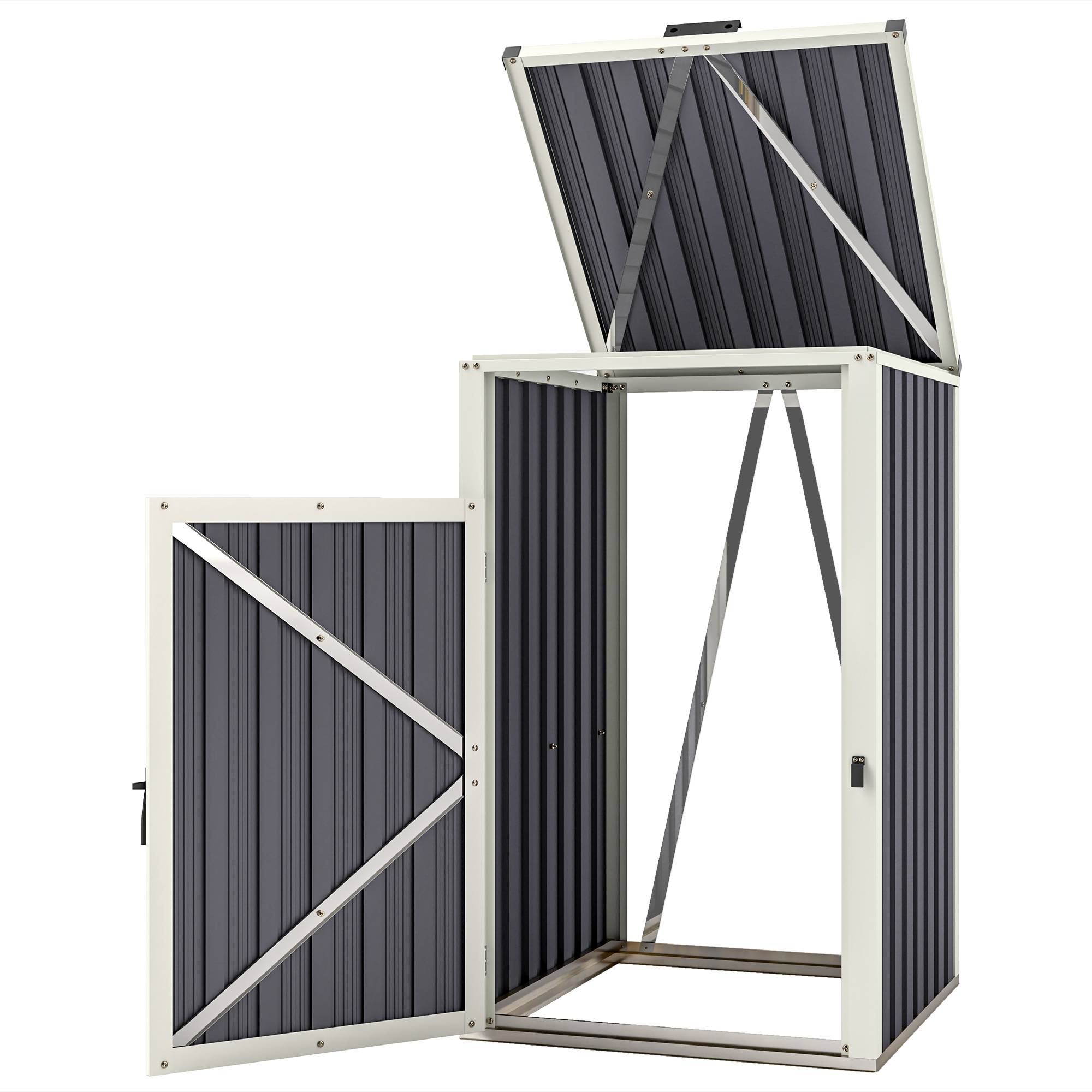Abri pour 1 poubelle 240L cache poubelle extérieur couvercle relevable 180° acier galvanisé 73 x 81 x 122 cm gris foncé - Image 2