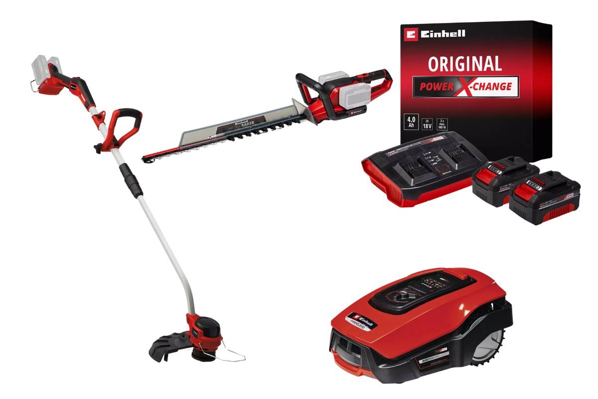 Einhell - Kit premium jardin sans fil Einhell – Taille-haies 36V, coupe-bordure 36V, robot tondeuse + batteries 4.0Ah - Image 1