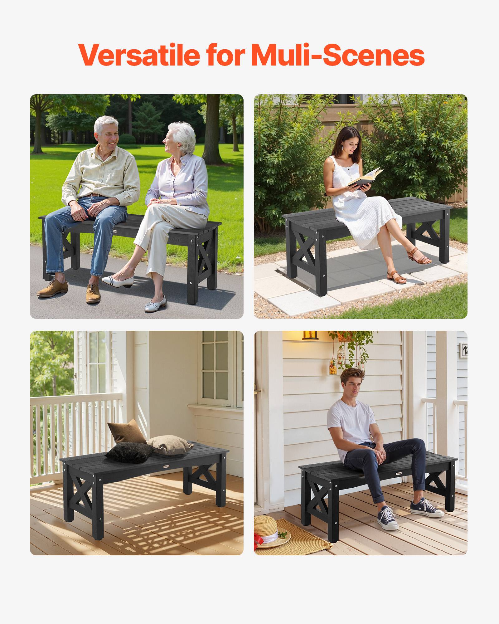 Vevor - VEVOR Banc de jardin en plastique 113 cm capacité de charge de 272 kg noir - Image 6