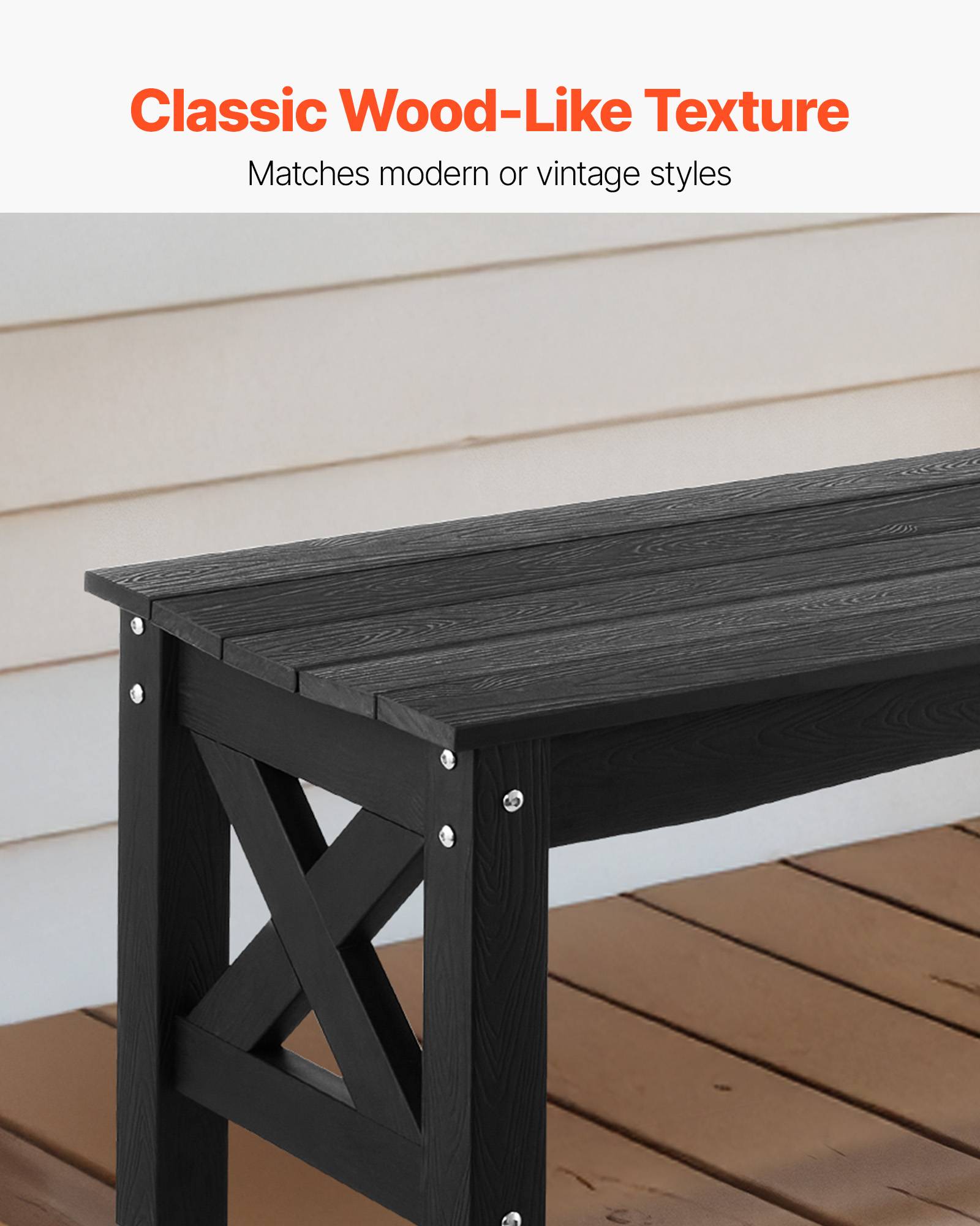 Vevor - VEVOR Banc de jardin en plastique 113 cm capacité de charge de 272 kg noir - Image 3