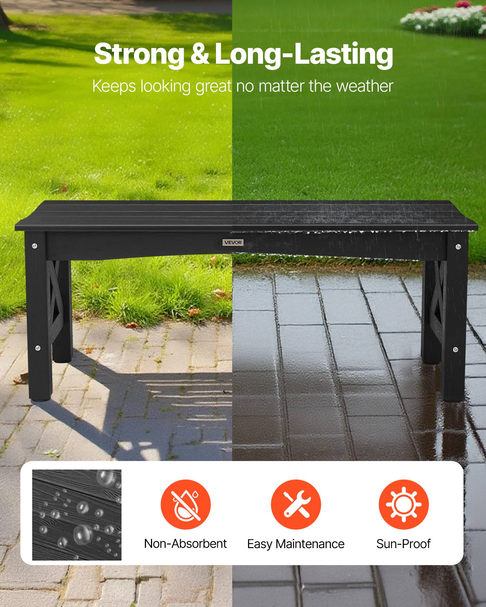 Vevor - VEVOR Banc de jardin en plastique 113 cm capacité de charge de 272 kg noir - Image 2