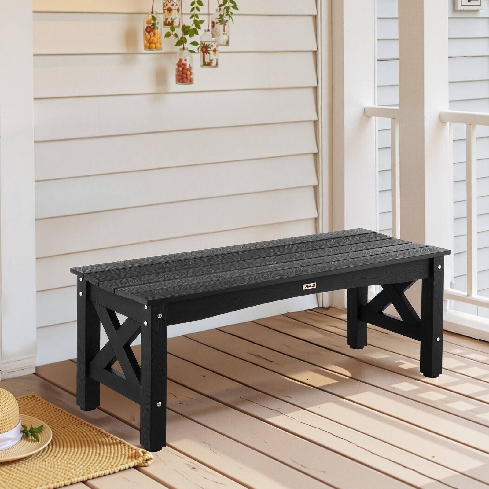 Vevor - VEVOR Banc de jardin en plastique 113 cm capacité de charge de 272 kg noir - Image 8