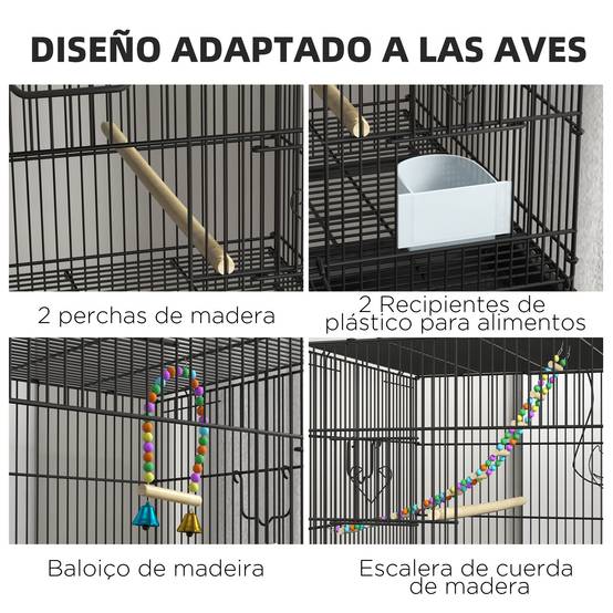 Volière Double Acier sur Roulettes pour Canaris et Perruches Cage Spacieuse 77x164 cm Noir - ComfortXL Outdoor Living - Image 8