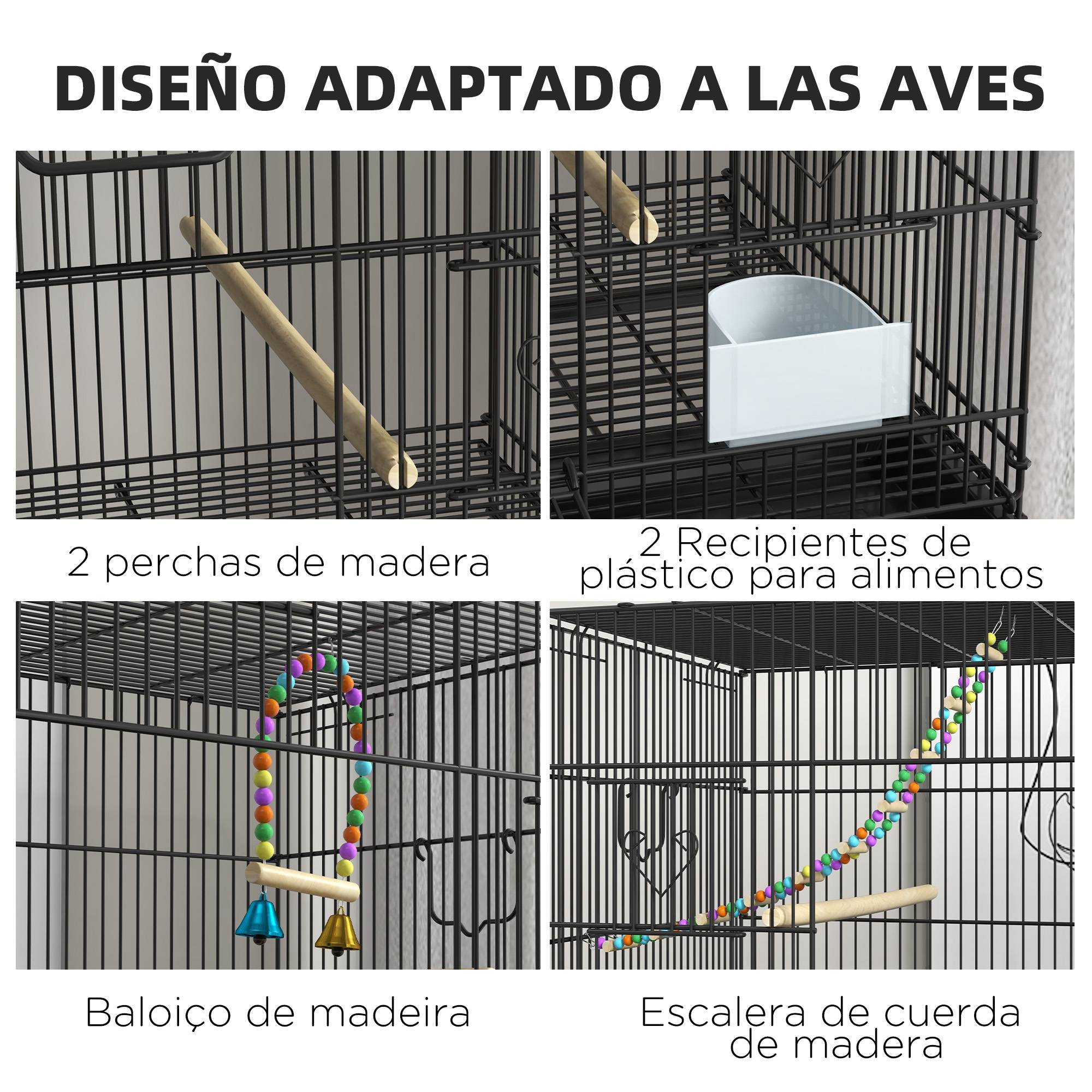 Volière Double Acier sur Roulettes pour Canaris et Perruches Cage Spacieuse 77x164 cm Noir - ComfortXL Outdoor Living - Image 8