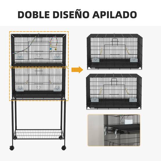 Volière Double Acier sur Roulettes pour Canaris et Perruches Cage Spacieuse 77x164 cm Noir - ComfortXL Outdoor Living - Image 9