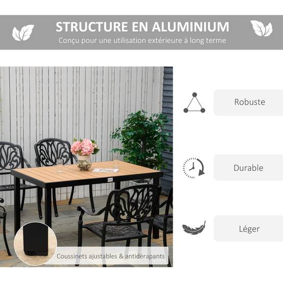 Table de repas extérieure aluminium aspect bois naturel 140 x 90 x 74 cm - PANGIVO - Image 7