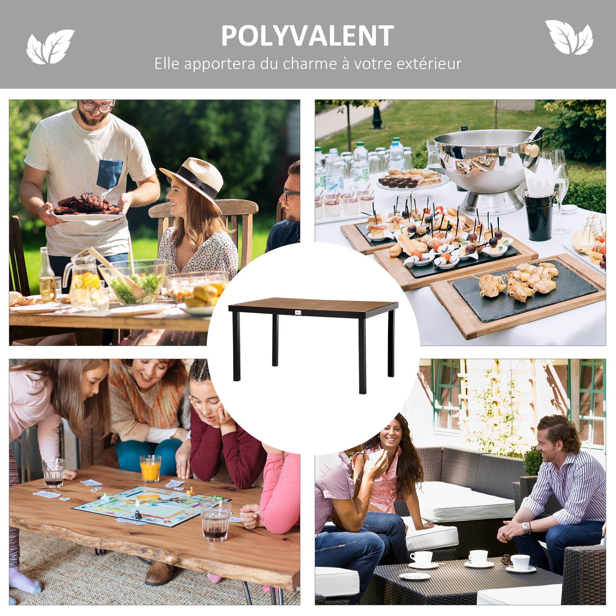 Table de repas extérieure aluminium aspect bois naturel 140 x 90 x 74 cm - PANGIVO - Image 8