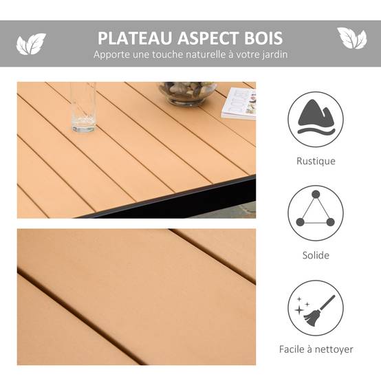 Table de repas extérieure aluminium aspect bois naturel 140 x 90 x 74 cm - PANGIVO - Image 6