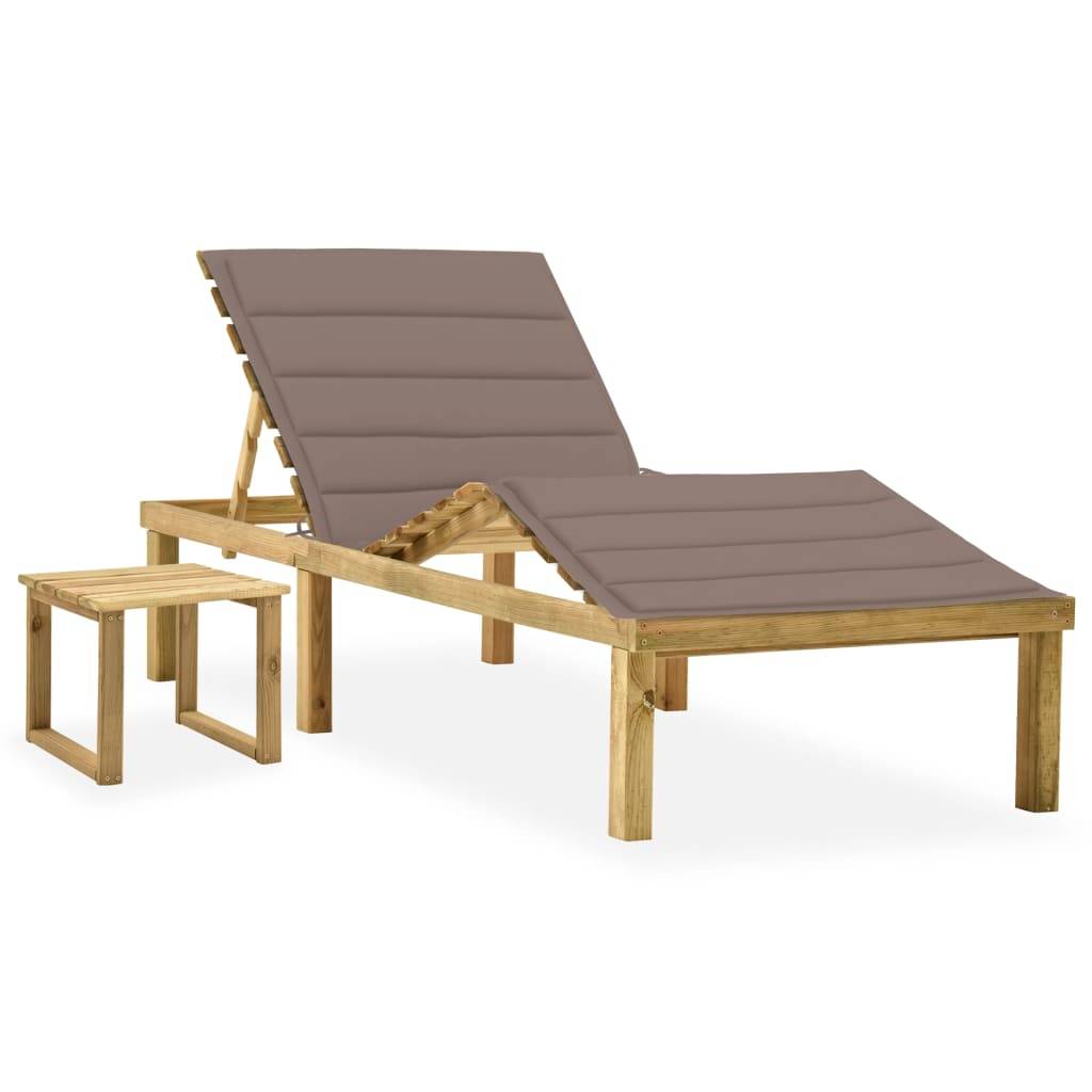 Helloshop26 - Transat chaise longue bain de soleil lit de jardin terrasse meuble d'extérieur avec table et coussin pin imprégné - Image 1
