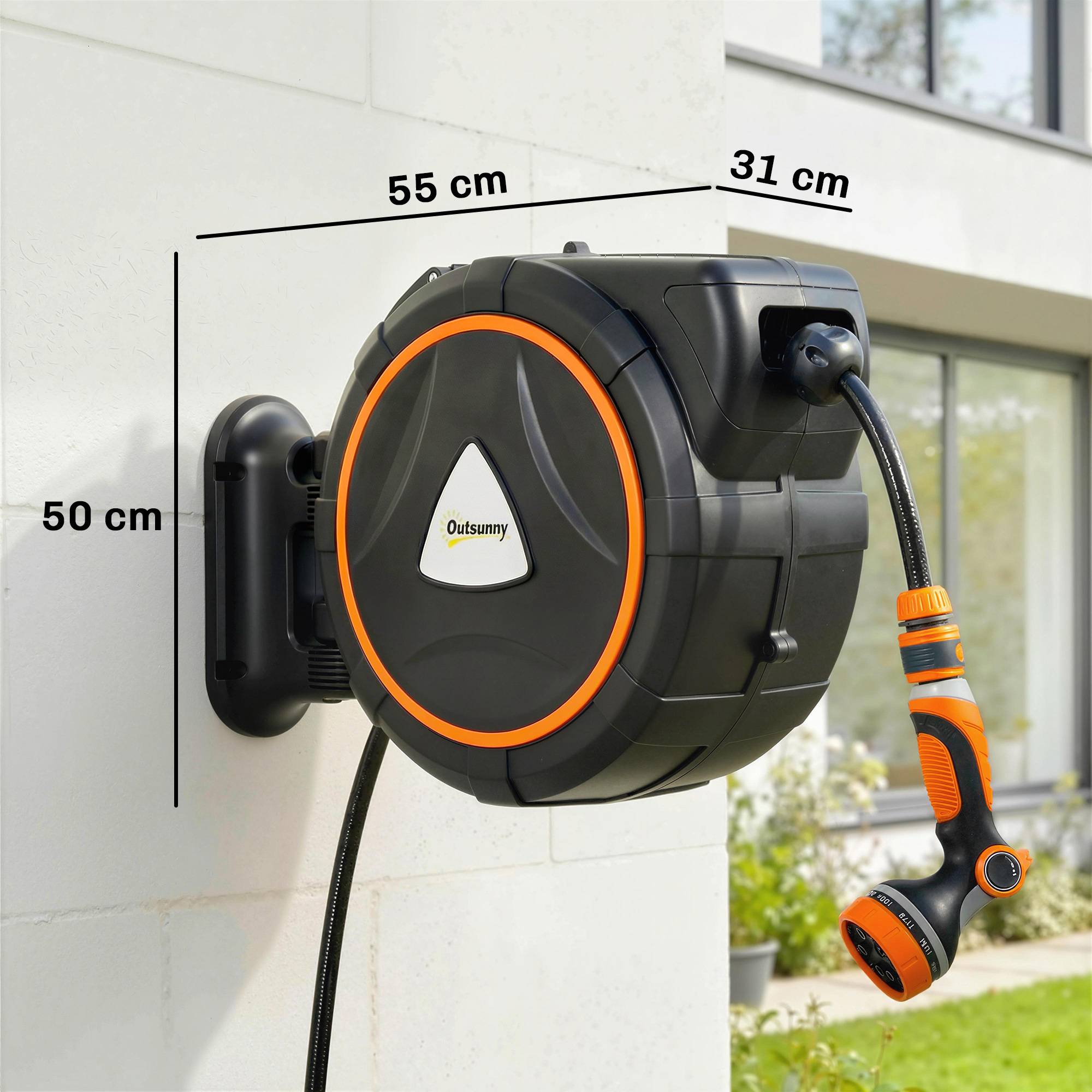 ComfortXL - Enrouleur de tuyau rétractable PP orange 23+2 m jardin mural portable 12 modes - ComfortXL Outdoor Living - Image 5