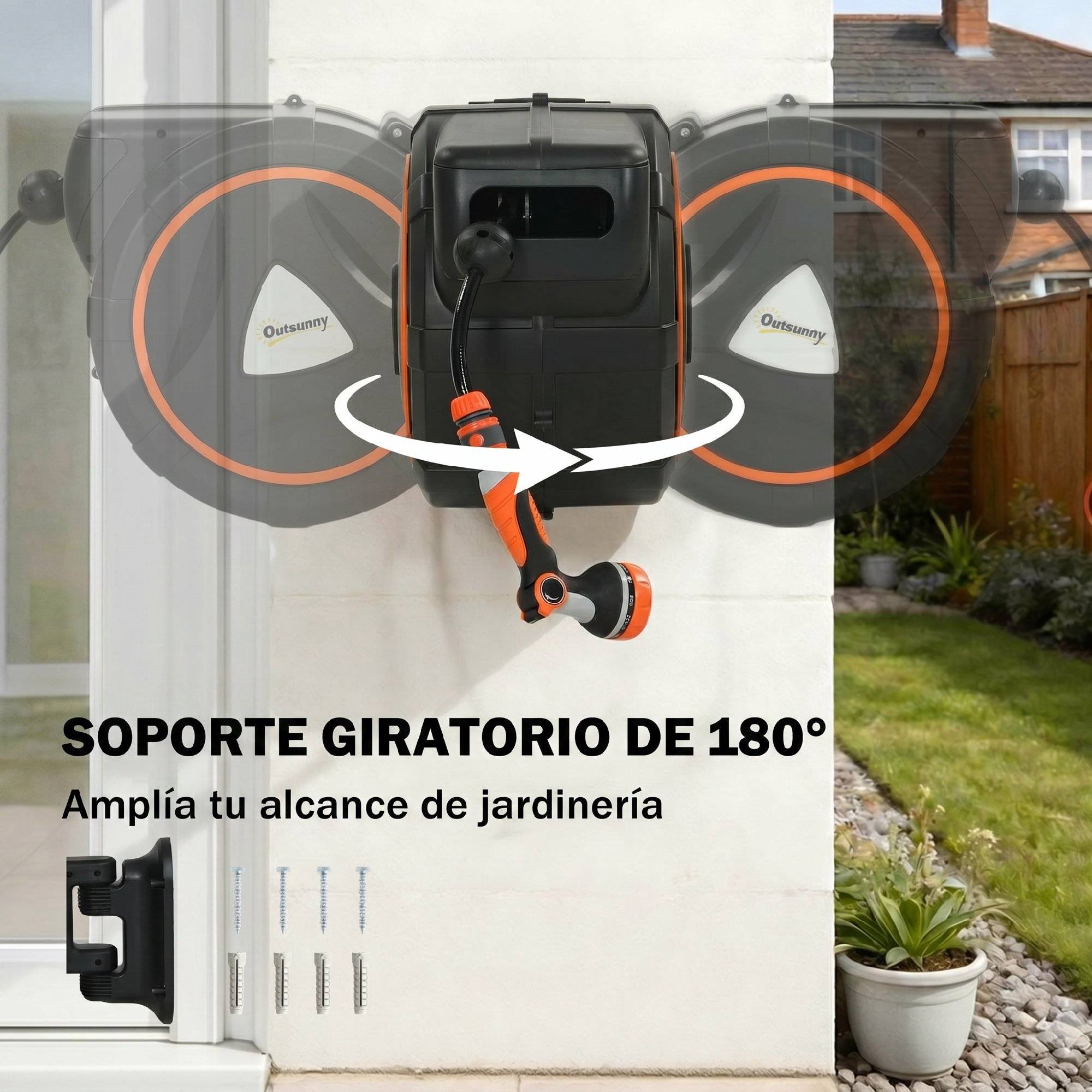 ComfortXL - Enrouleur de tuyau rétractable PP orange 23+2 m jardin mural portable 12 modes - ComfortXL Outdoor Living - Image 8
