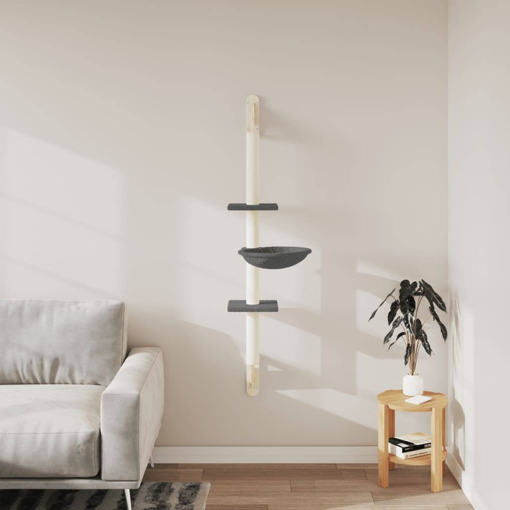 Arbre à chat mural bois et sisal gris foncé 22 x 40 x 142.5 cm - PANGIVO - Image 3
