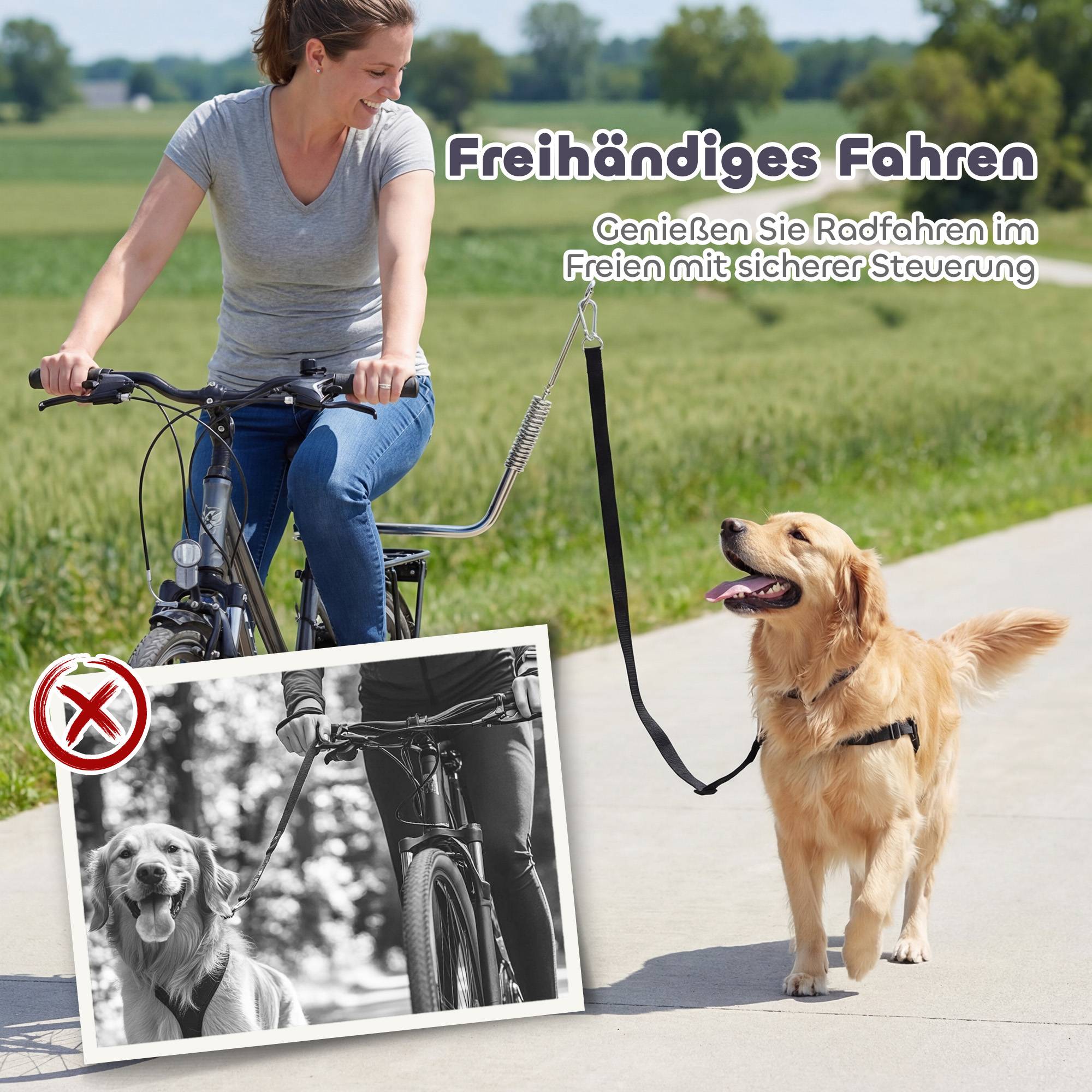 Laisse vélo chien amortisseurs réglable sangle amovible fixation rapide training jogging argent+noir - Image 10
