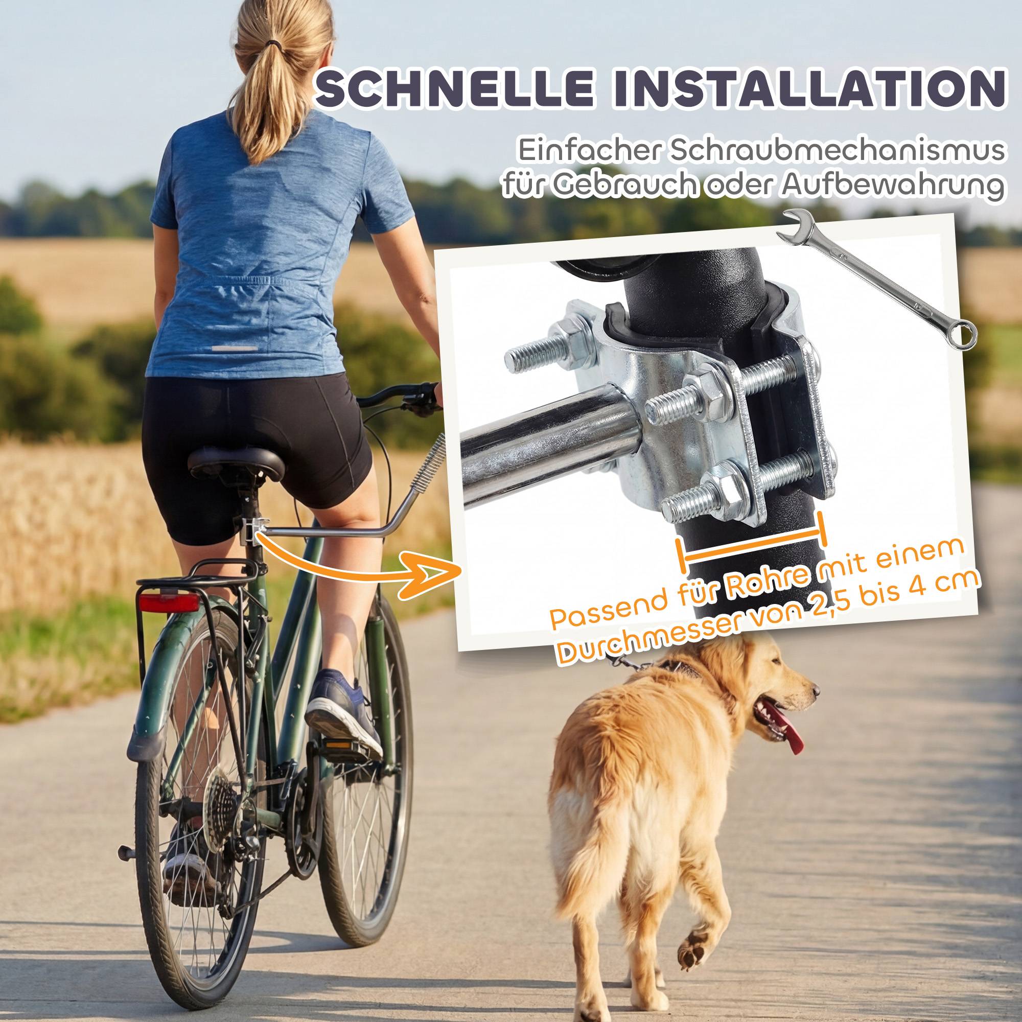 Laisse vélo chien amortisseurs réglable sangle amovible fixation rapide training jogging argent+noir - Image 6