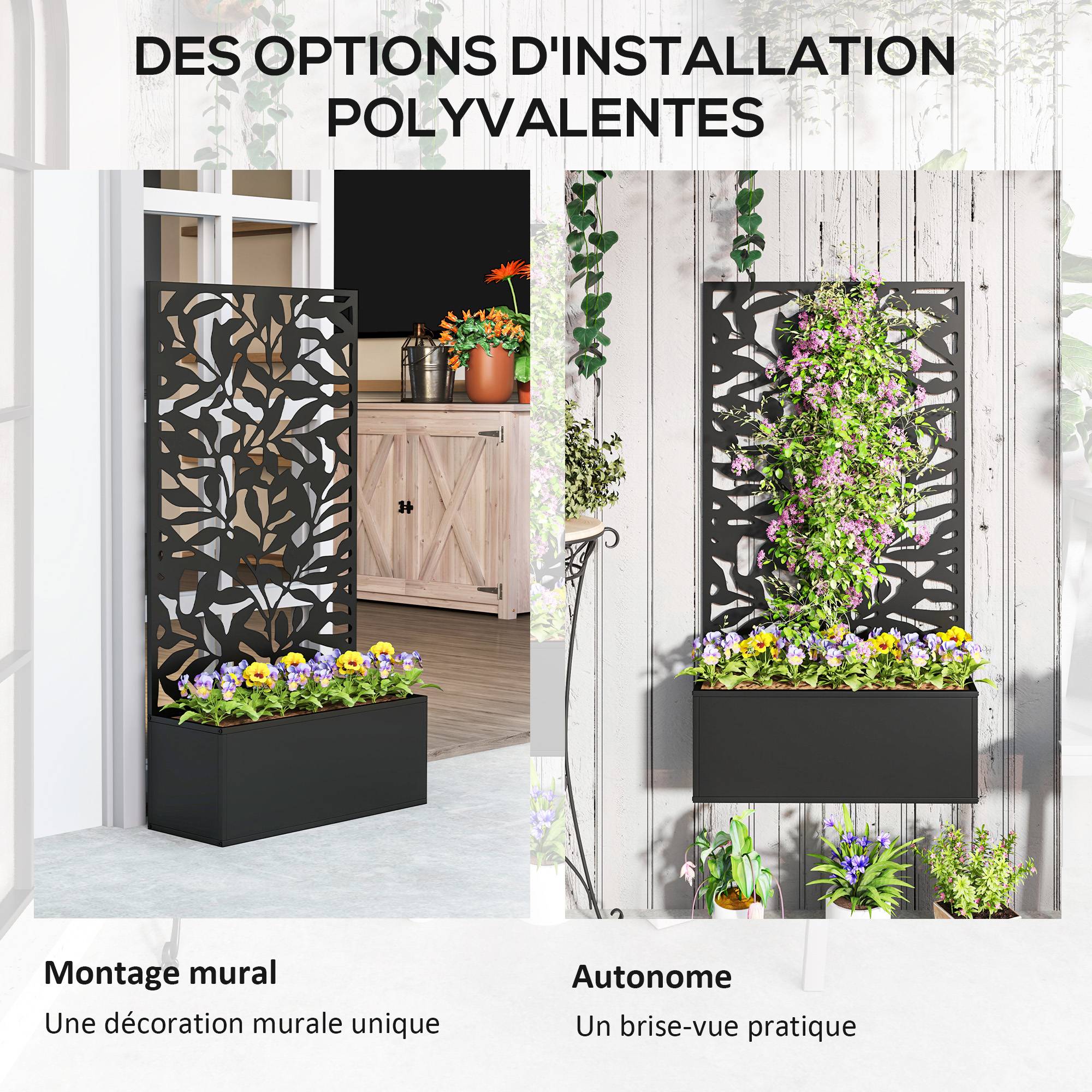 Jardinière avecs treillis métal noir 61 x 23 x 113 cm - PANGIVO - Image 7