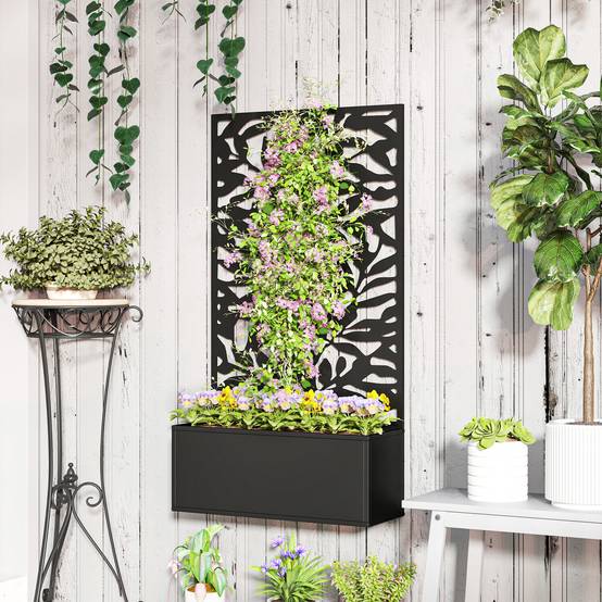 Jardinière avecs treillis métal noir 61 x 23 x 113 cm - PANGIVO - Image 4