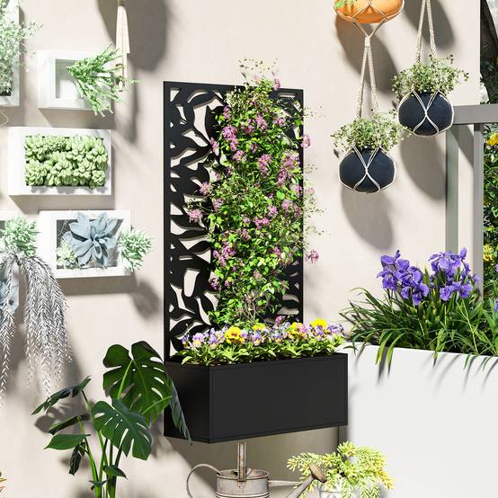 Jardinière avecs treillis métal noir 61 x 23 x 113 cm - PANGIVO - Image 8