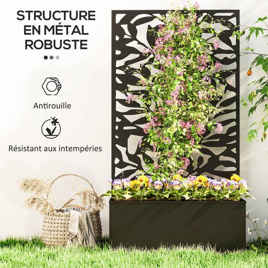 Jardinière avecs treillis métal noir 61 x 23 x 113 cm - PANGIVO - Image 6