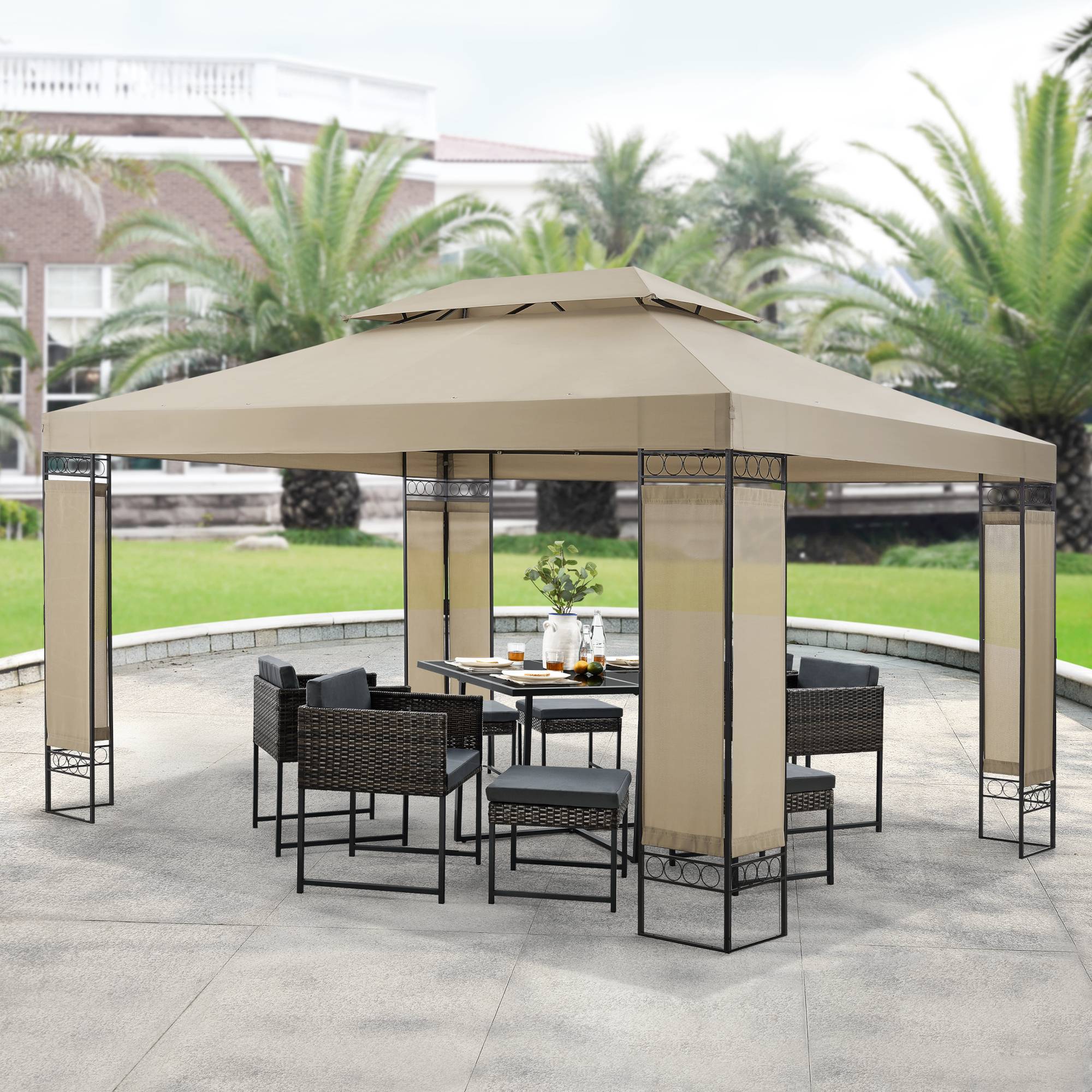 Tonnelle de jardin Lanciano avec structure en acier 400 x 300 x 265 cm beige [en.casa] - Image 2