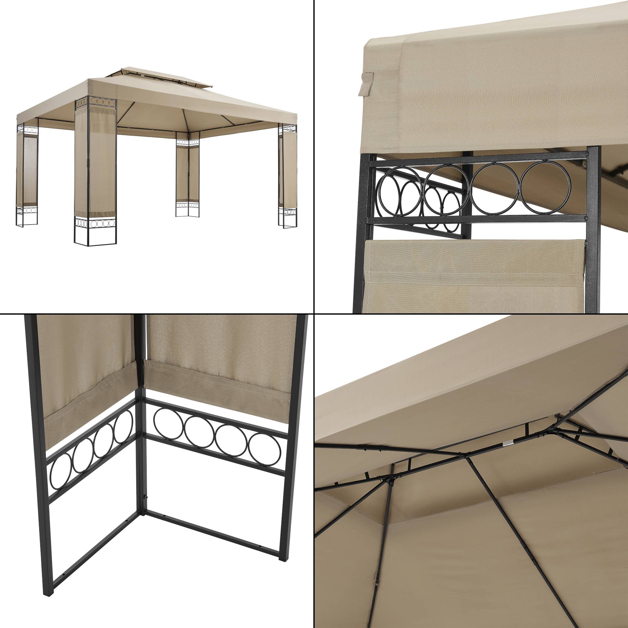 Tonnelle de jardin Lanciano avec structure en acier 400 x 300 x 265 cm beige [en.casa] - Image 5