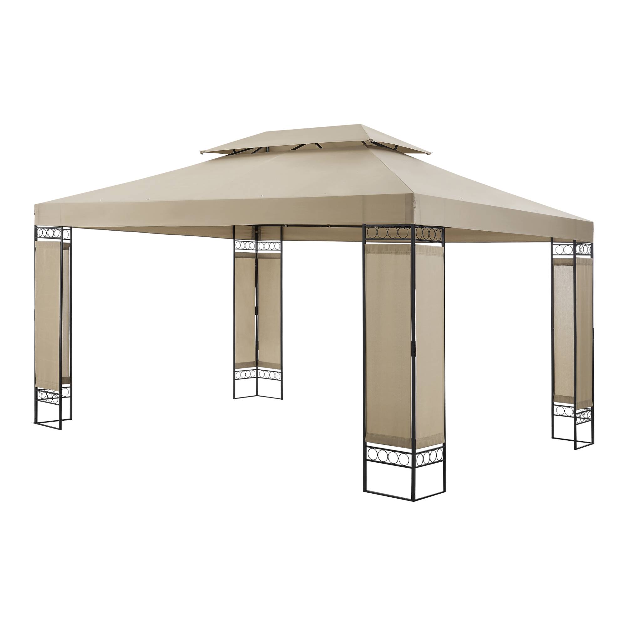 Tonnelle de jardin Lanciano avec structure en acier 400 x 300 x 265 cm beige [en.casa] - Image 1