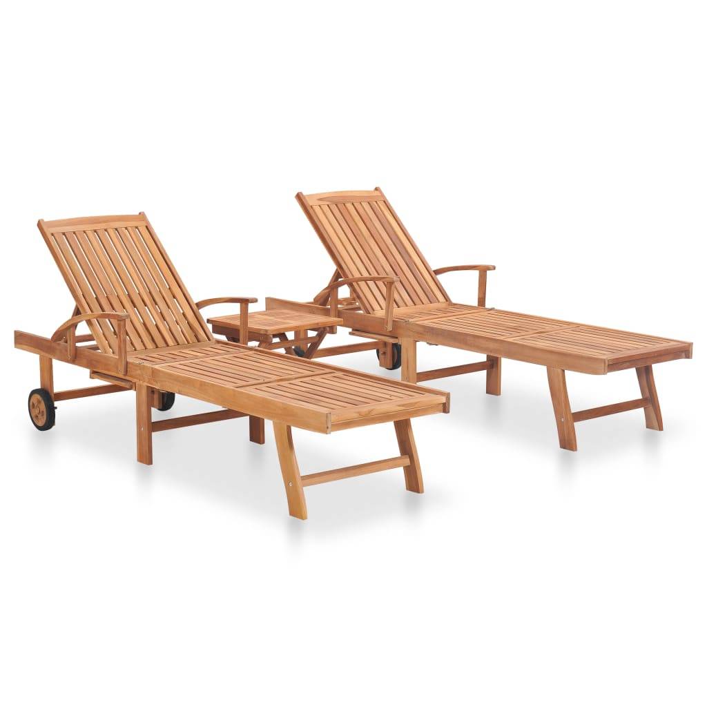 Helloshop26 - Lot de 2 transats chaise longue bain de soleil lit de jardin terrasse meuble d'extérieur avec table bois de teck solide - Image 1