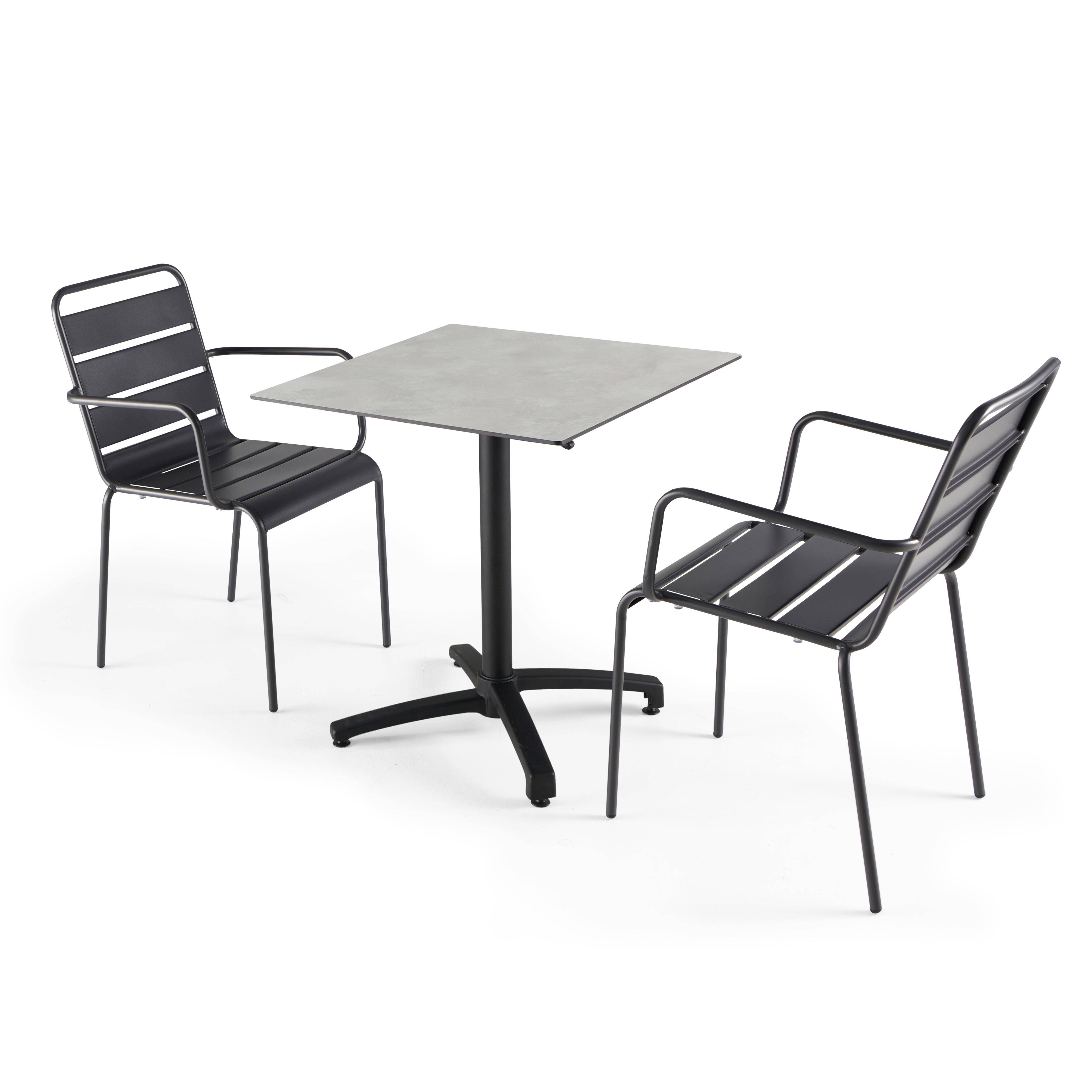 Oviala - Ensemble table terrasse stratifié beton gris clair et 2 fauteuils gris - Oviala - Image 1