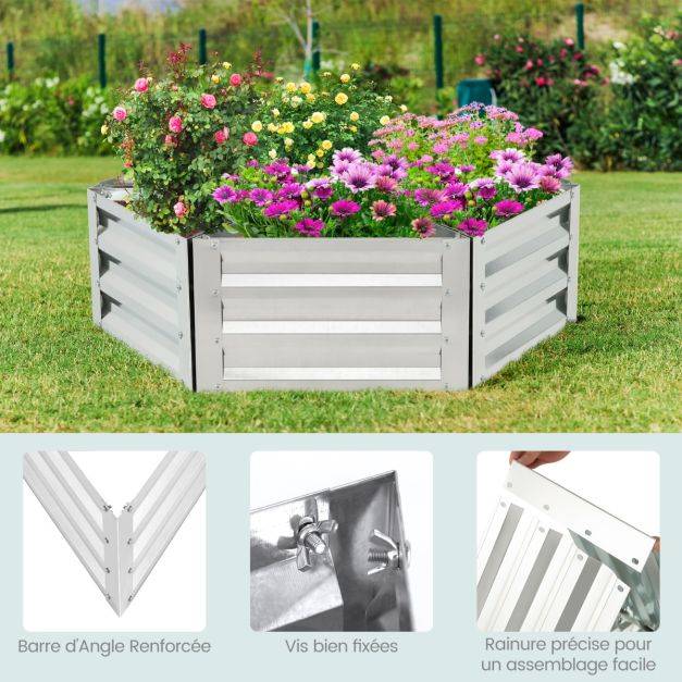 Helloshop26 - Carré potager de jardin triangulaire en fer galvanisé avec 6 espaces 150 x 150 x 30 cm jardinière surélevée avec base ouverte - Image 2