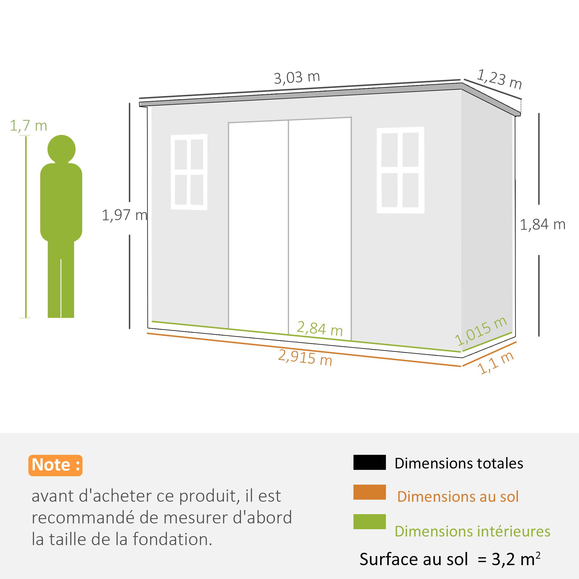 ComfortXL - Abri de jardin en polypropylène et aluminium gris 303 x 123 x 197 cm effet bois avec plancher pour rangement - Image 3