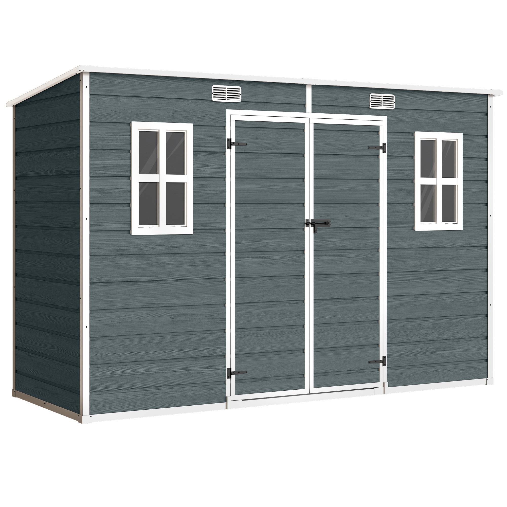 ComfortXL - Abri de jardin en polypropylène et aluminium gris 303 x 123 x 197 cm effet bois avec plancher pour rangement - Image 10