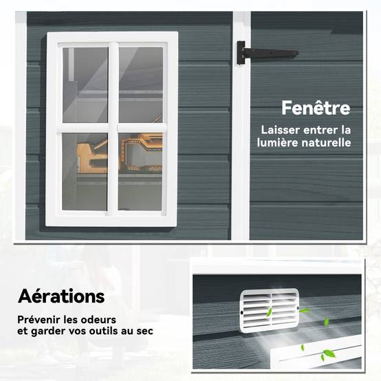 ComfortXL - Abri de jardin en polypropylène et aluminium gris 303 x 123 x 197 cm effet bois avec plancher pour rangement - Image 5