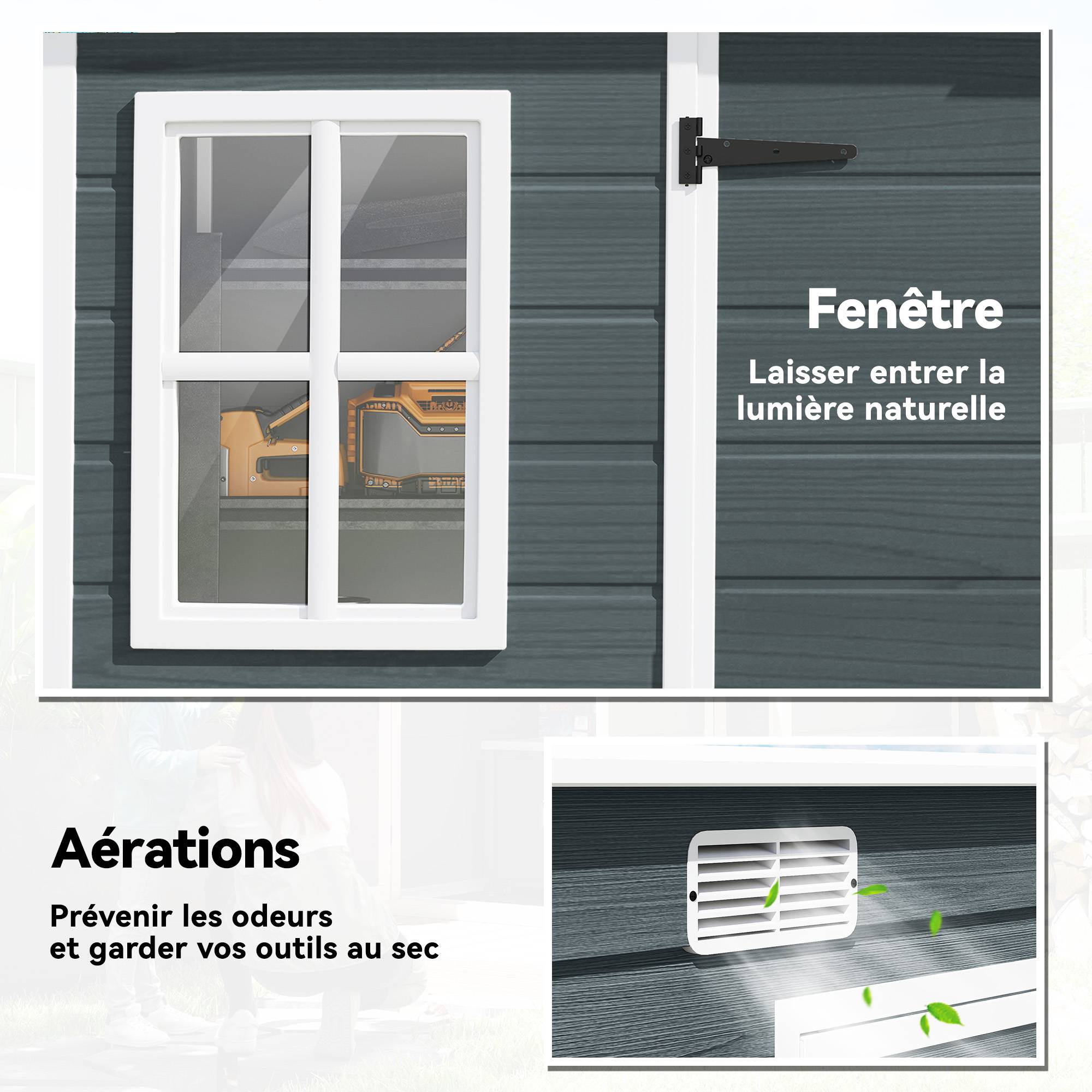 ComfortXL - Abri de jardin en polypropylène et aluminium gris 303 x 123 x 197 cm effet bois avec plancher pour rangement - Image 5