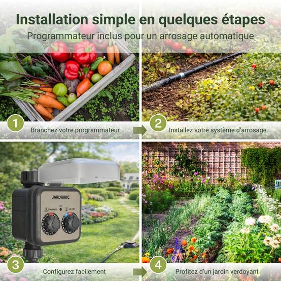 Jardibric - Kit Goutte à Goutte Jardibric 25m² avec Programmateur 40m Micro Tuyau Ø6mm 30 Goutteurs Réglables 5 Sorties Irrigation Autonome Sans Pression - Image 4