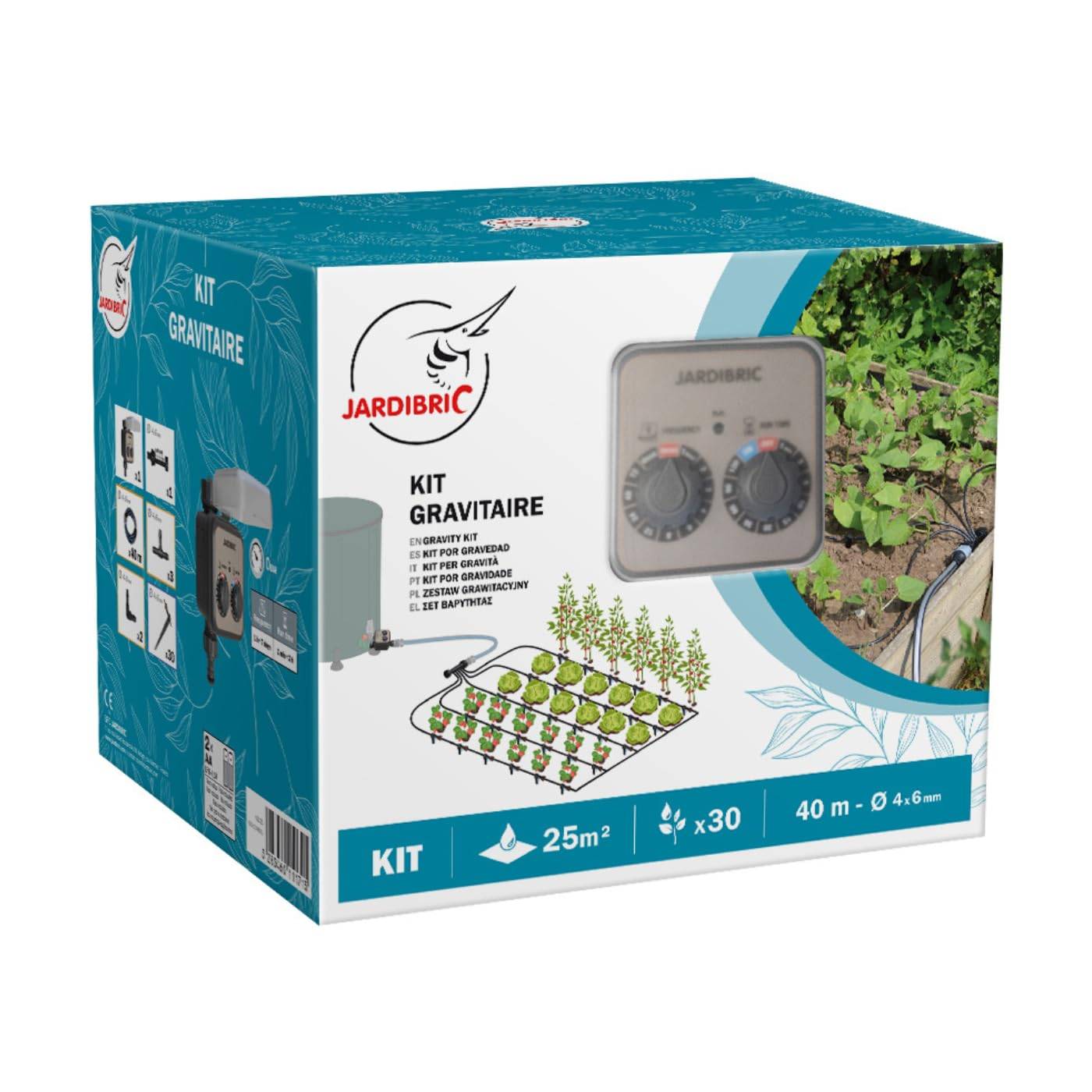 Jardibric - Kit Goutte à Goutte Jardibric 25m² avec Programmateur 40m Micro Tuyau Ø6mm 30 Goutteurs Réglables 5 Sorties Irrigation Autonome Sans Pression - Image 1