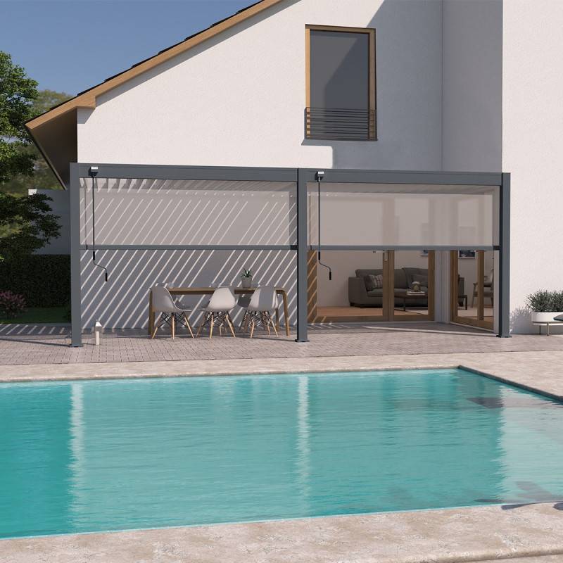 Ombrea - Pergola bioclimatique Ombréa VS 3x6M adossée - Anthracite/blanc - V2 - Image 8