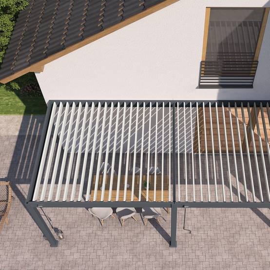 Ombrea - Pergola bioclimatique Ombréa VS 3x6M adossée - Anthracite/blanc - V2 - Image 6