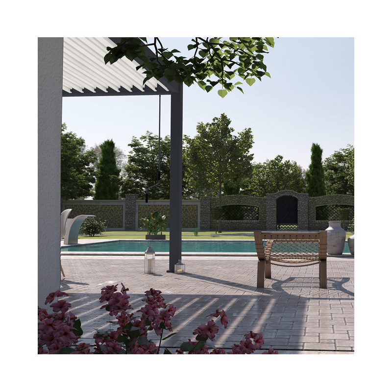 Ombrea - Pergola bioclimatique Ombréa VS 3x6M adossée - Anthracite/blanc - V2 - Image 10