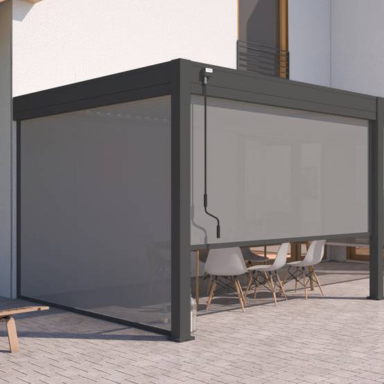 Ombrea - Pergola bioclimatique Ombréa VS 3x6M adossée - Anthracite/blanc - V2 - Image 9