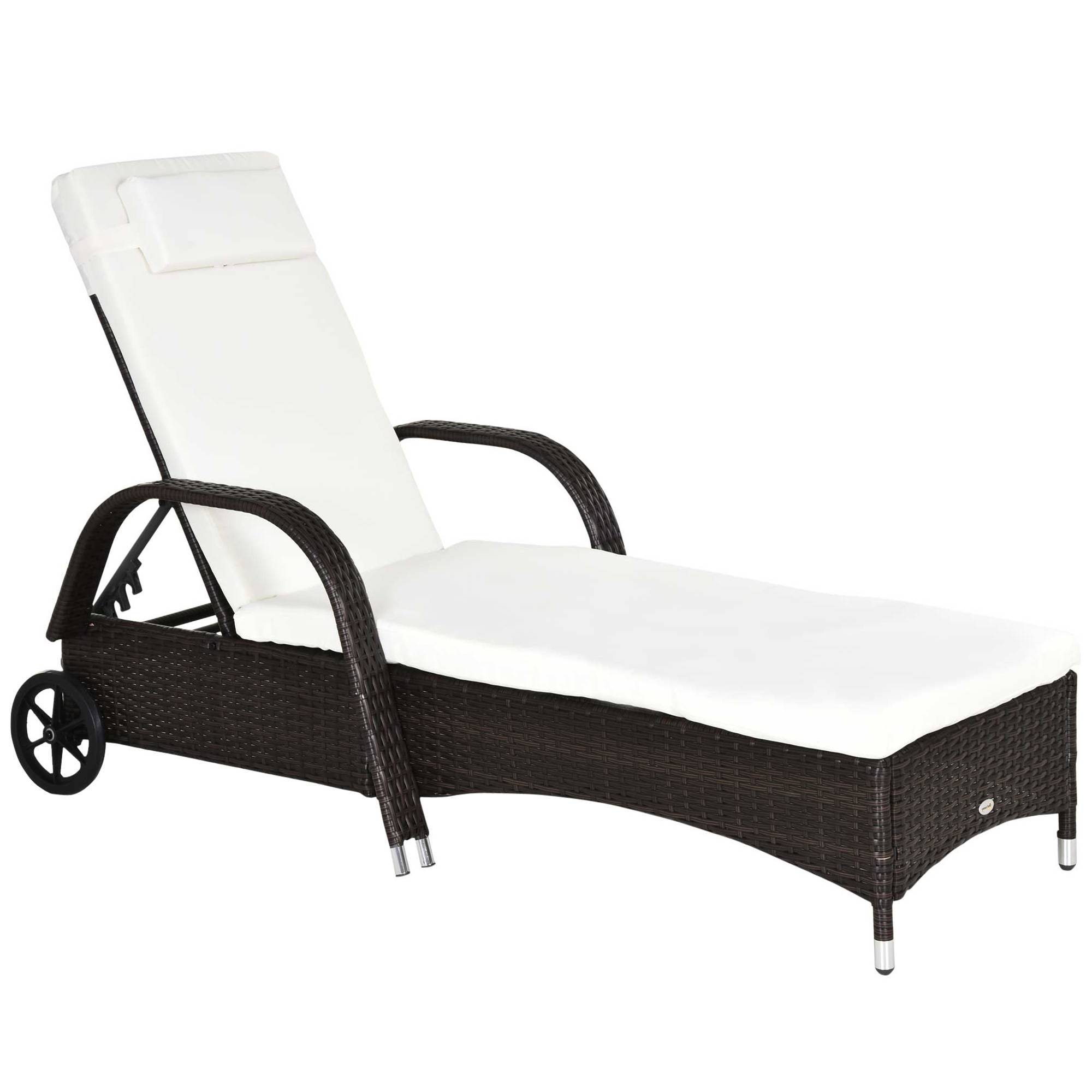 ComfortXL - Transat de jardin résine tressée brun crème 200 x 73 cm dossier 5 positions avec coussin et roulettes - Image 10