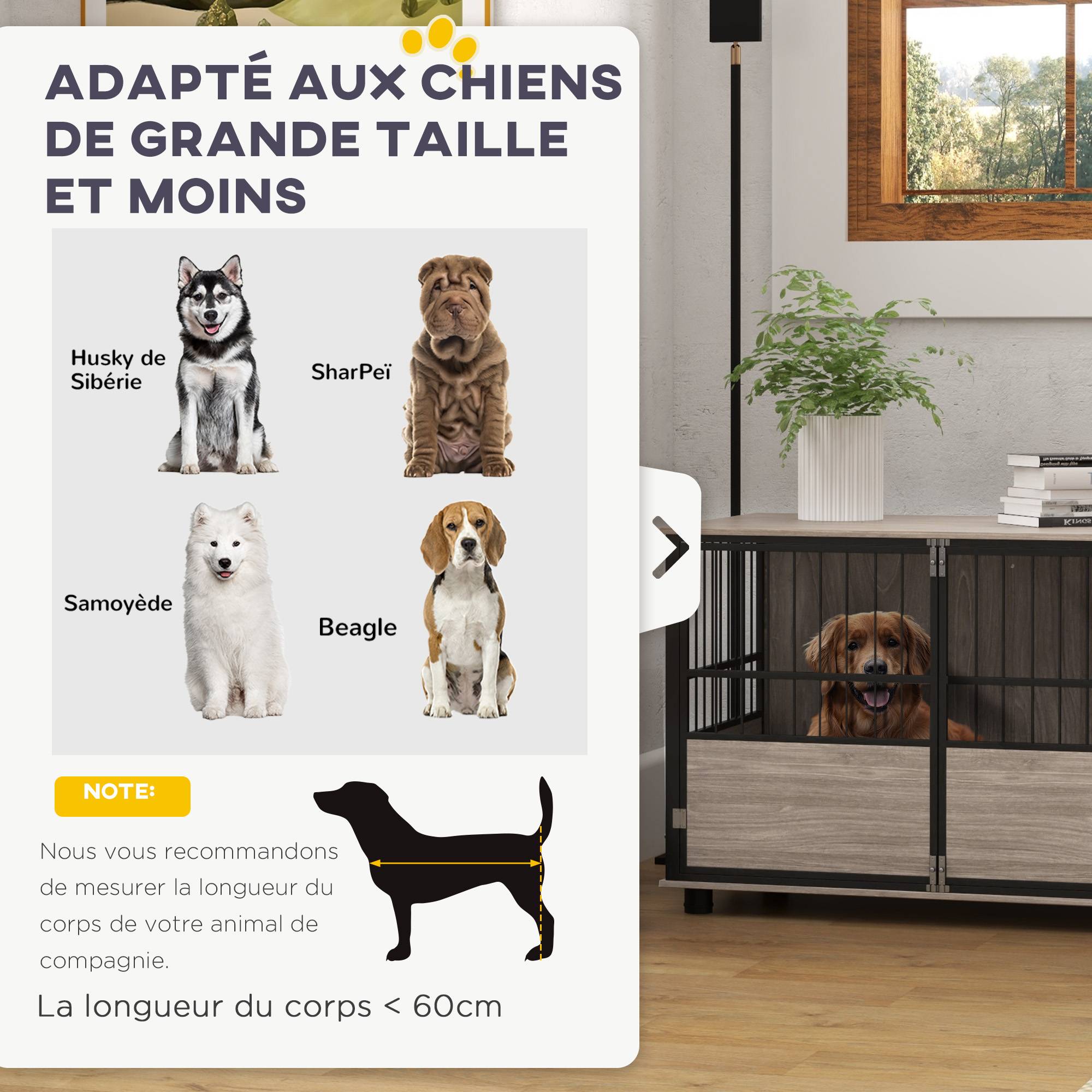 Cage intérieur acier bois grand chien meuble 3 portes verrouillables 100x60x68cm marron - ComfortXL Outdoor Living - Image 6