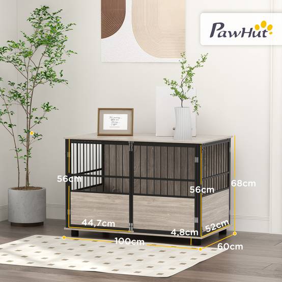 Cage intérieur acier bois grand chien meuble 3 portes verrouillables 100x60x68cm marron - ComfortXL Outdoor Living - Image 5